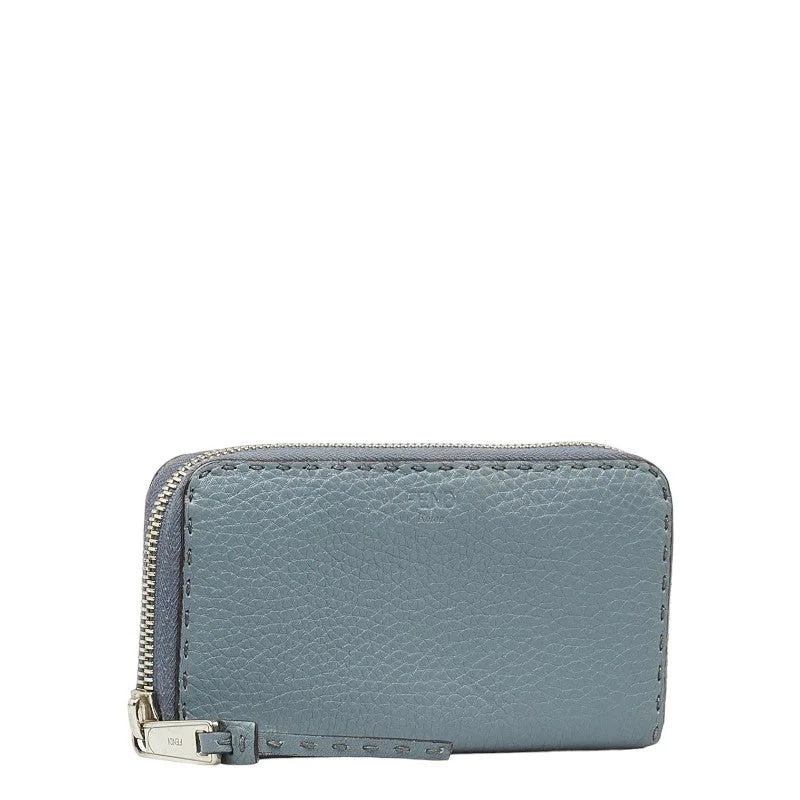 Fendi Celeria Round Long Wallet 8M0374 Blue Grey Leather  Fendi