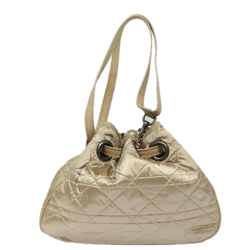 CHRISTIAN DIOR Lady Dior Canage Shoulder Bag Nylon Beige Auth ep4656