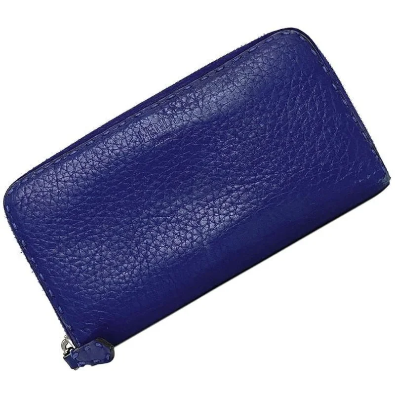 Fendi round long wallet blue Selleria leather FENDI