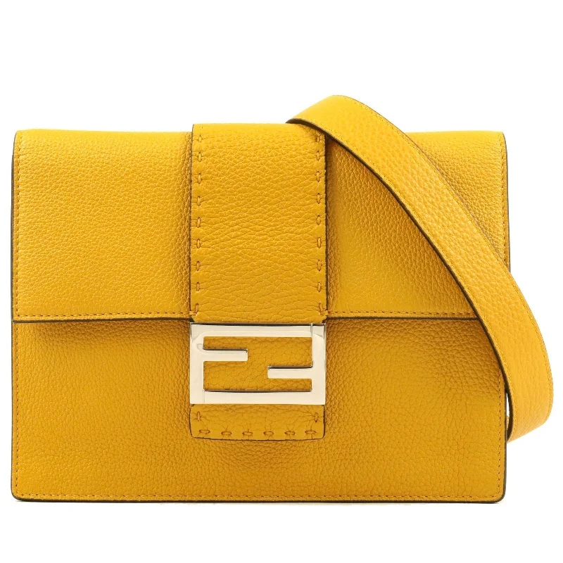 FENDI Selleria Mamma Baguette Leather Shoulder Bag Yellow 7VA524