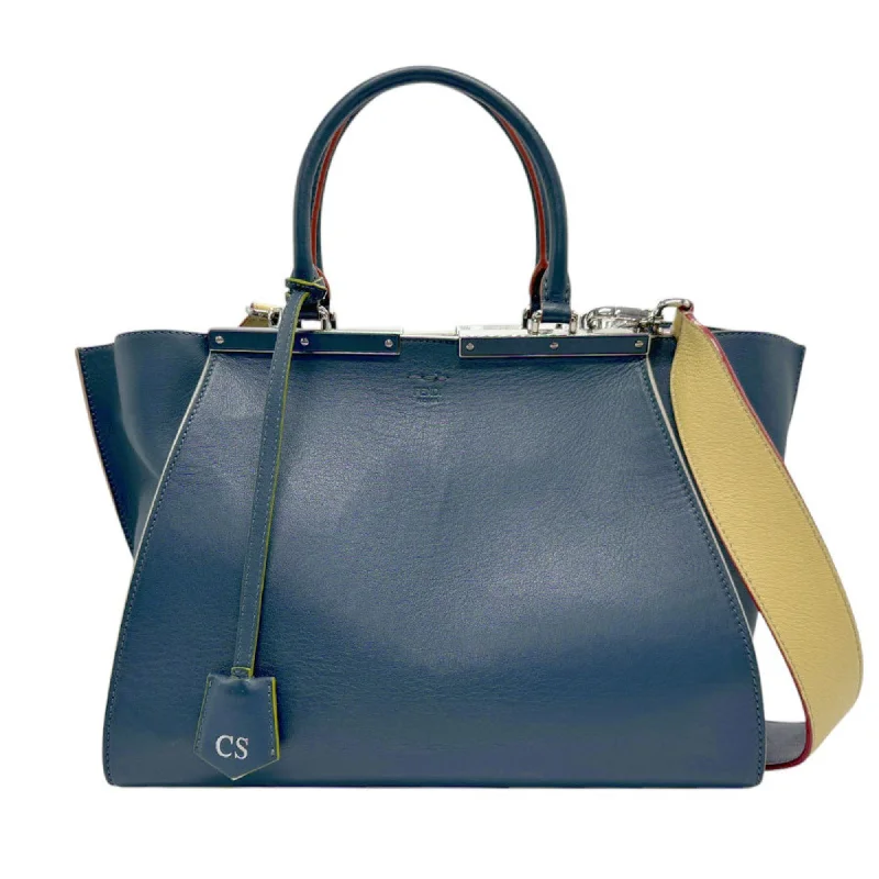 FENDI Handbag Shoulder Bag Trois Jours Leather Cobalt Blue Women's z3151