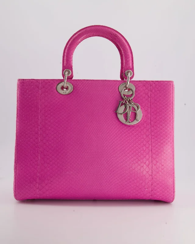 Christian Dior Large Pink Python Lady Christian Dior Bag with Silver Hardware RRP £5600