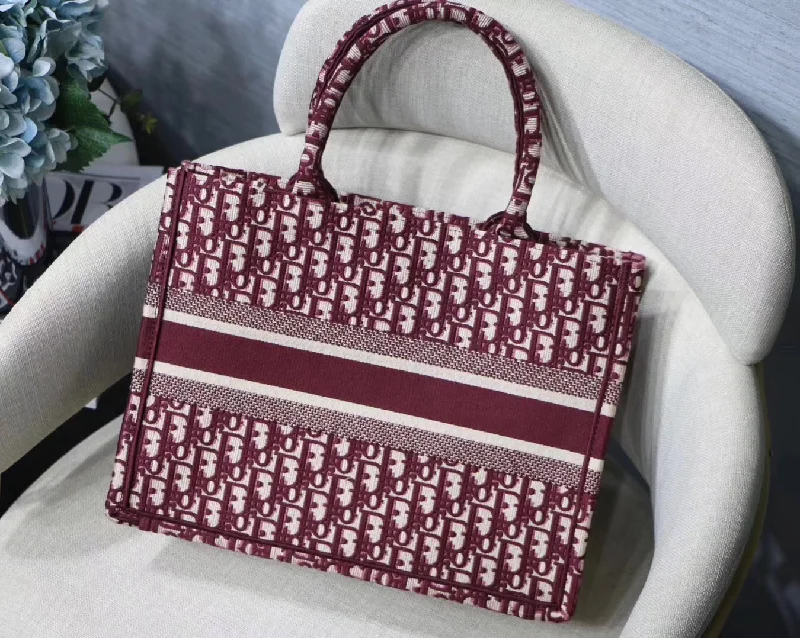 Dior Small Book Tote Bag In Bordeaux Oblique Canvas