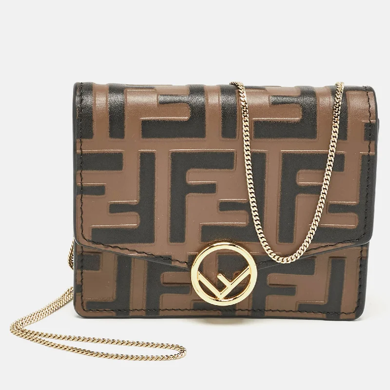 Fendi Brown Ff Leather Wallet On Chain