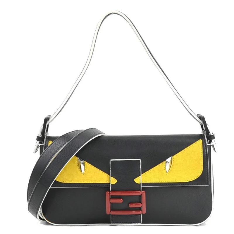 FENDI Handbag Shoulder Bag Monster Baguette Leather Black Yellow White Women's 8BR600-41K e59734k