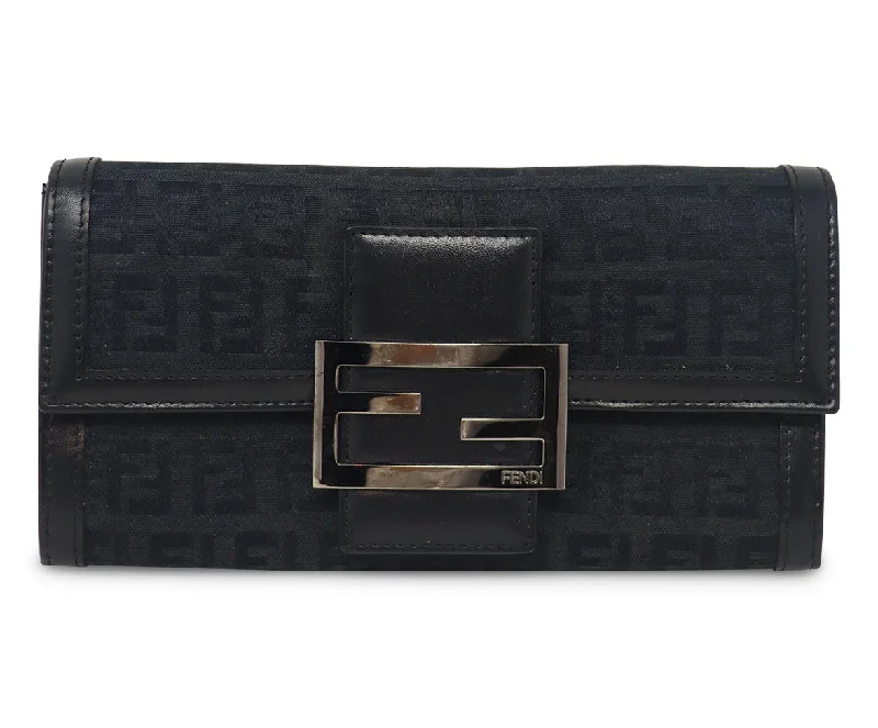 Fendi Black Leather & Monogram Canvas Wallet