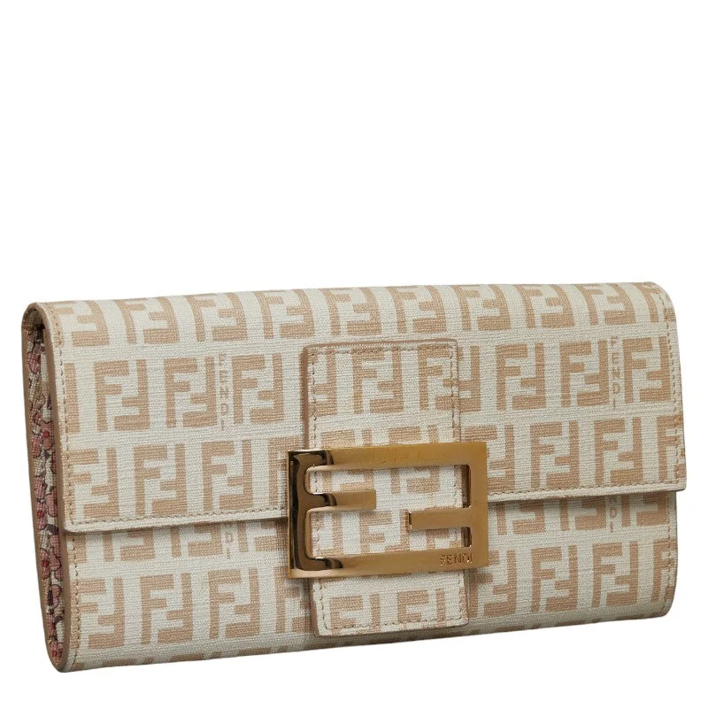 FENDI Zucca Long Wallet Beige PVC Leather Ladies