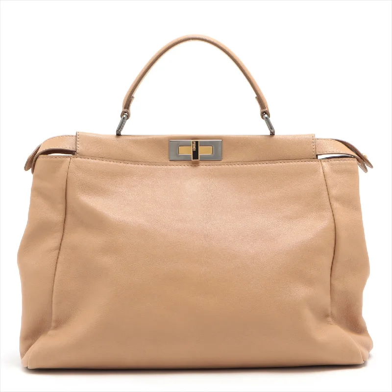 FENDI Peekaboo Lodge Handbag in Leather Beige 8BN210