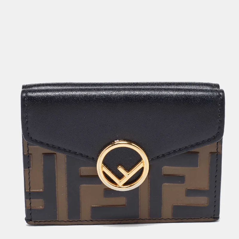 Fendi Brown/black Zucca Leather F Is Fendi Trifold Wallet