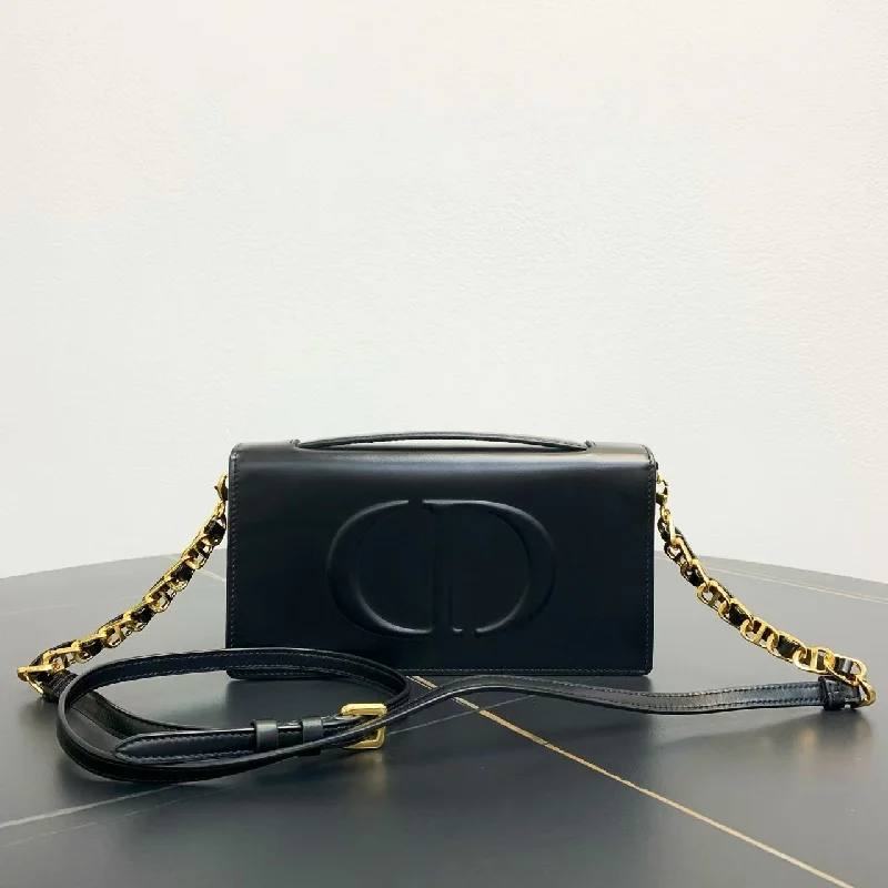 Dior Black Calfskin Signature Chain Shoulder Bag Medium