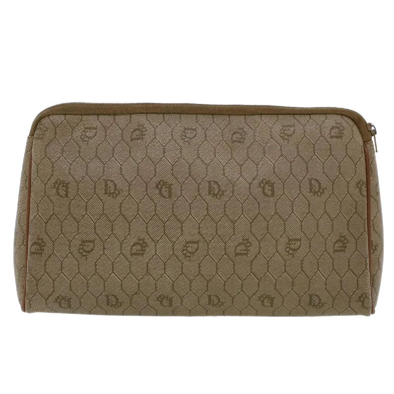 CHRISTIAN DIOR Honeycomb Canvas Clutch Bag PVC Leather Beige  ar9839