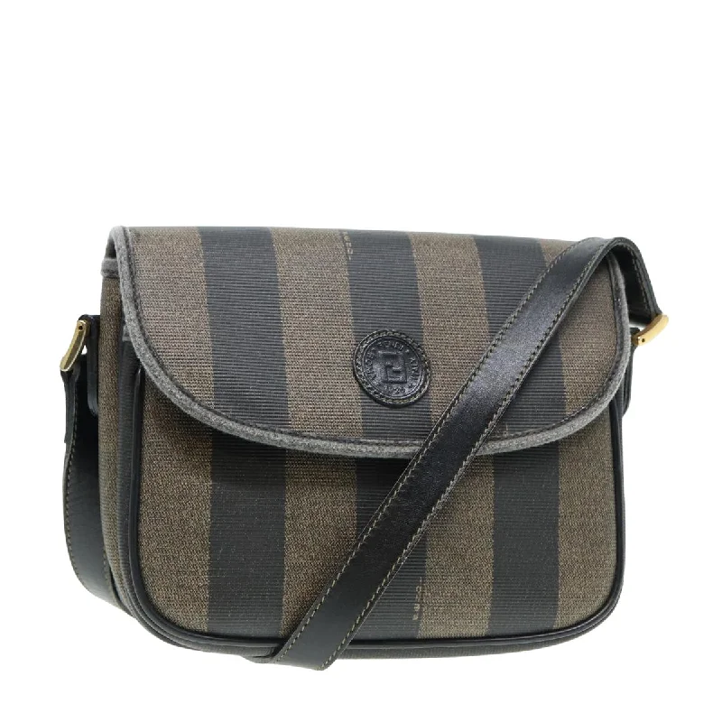 FENDI Pecan Canvas Shoulder Bag Brown Black  yk13727