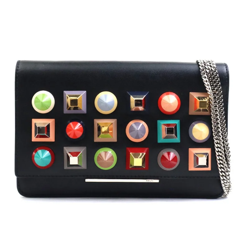 FENDI Chain Wallet Leather Metal Black x Multicolor Women's 8M0346-SRO a0461