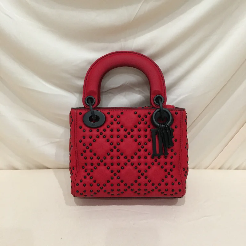 CHRISTIAN DIOR Dior Red Leather Stud Mini Black Hardware Lady Dior Shoulder Bag Sku# 75889