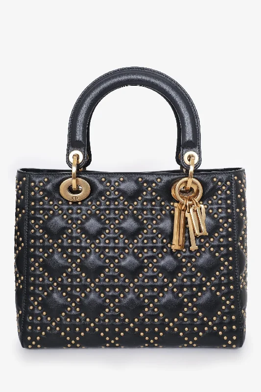 Christian Dior 2017 Black Leather Medium Studded Supple Lady Dior Bag