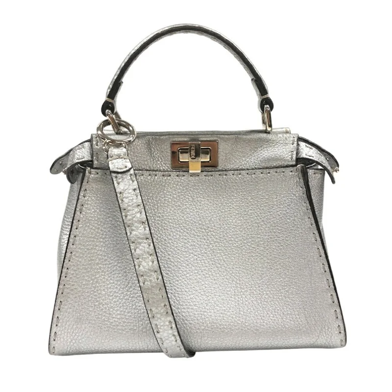 FENDI 8BN244 2way Selleria Peekaboo Handbag Silver Women's