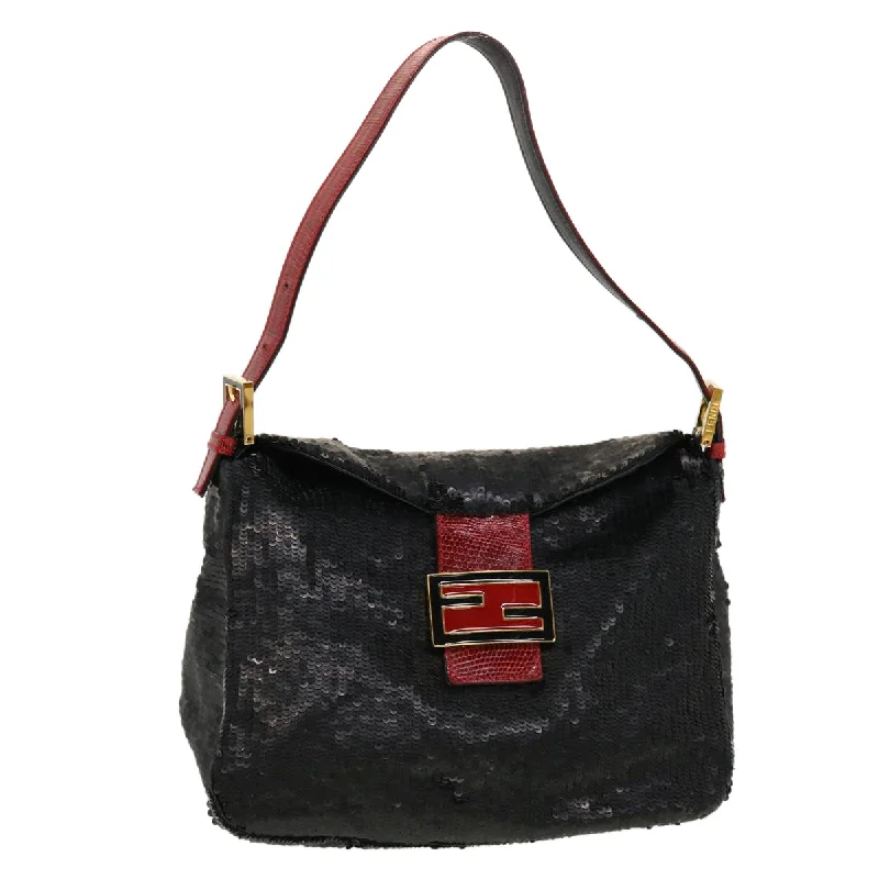 FENDI Sequin Shoulder Bag Black Red  43759