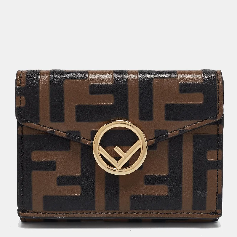 Fendi Brown/black Zucca Leather F Is Fendi Trifold Wallet