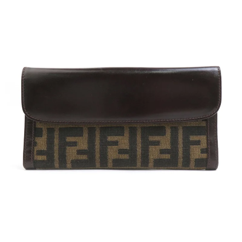 FENDI Bi-fold Wallet Zucca Canvas Leather Brown Men's Women's e59379g