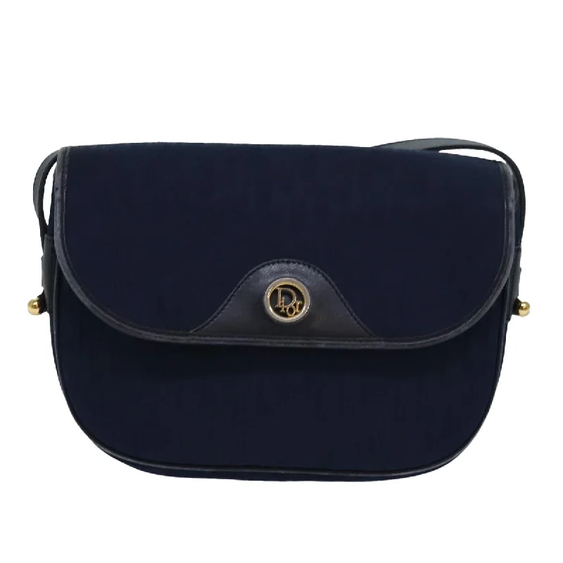 CHRISTIAN DIOR Trotter Canvas Shoulder Bag Navy Auth 81610