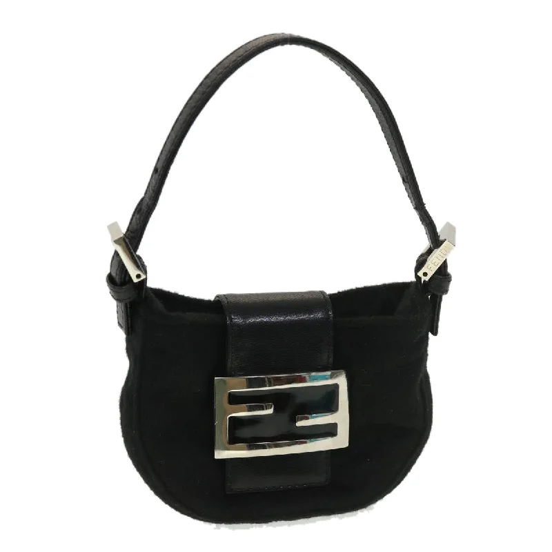 FENDI Mini Mamma Baguette Shoulder Bag Wool Black  39065