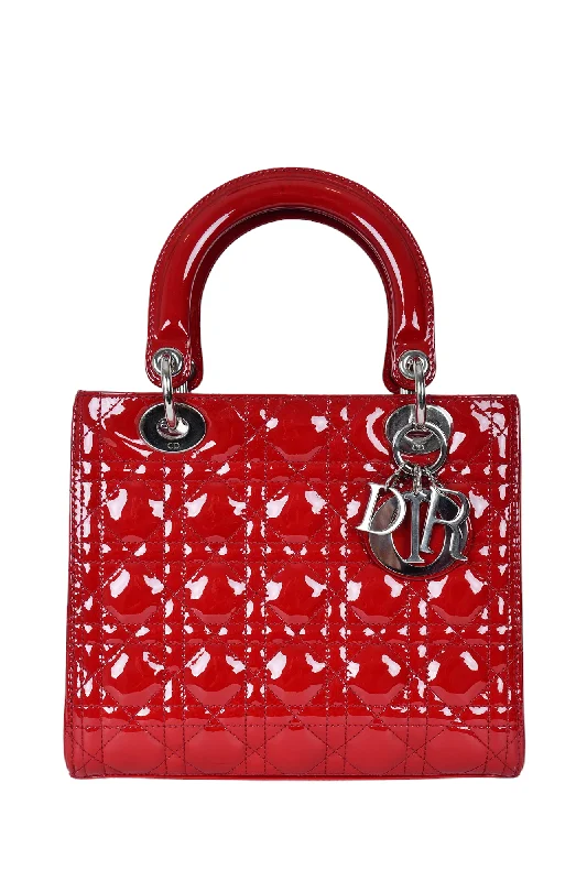 Christian Dior 2011 Red Patent Leather Medium Lady Dior Bag with Strap