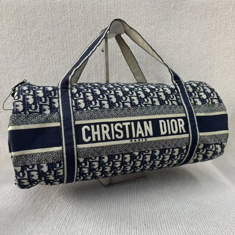 Christian Dior Blue Canvas Cylinder Logo Shoulder Bag