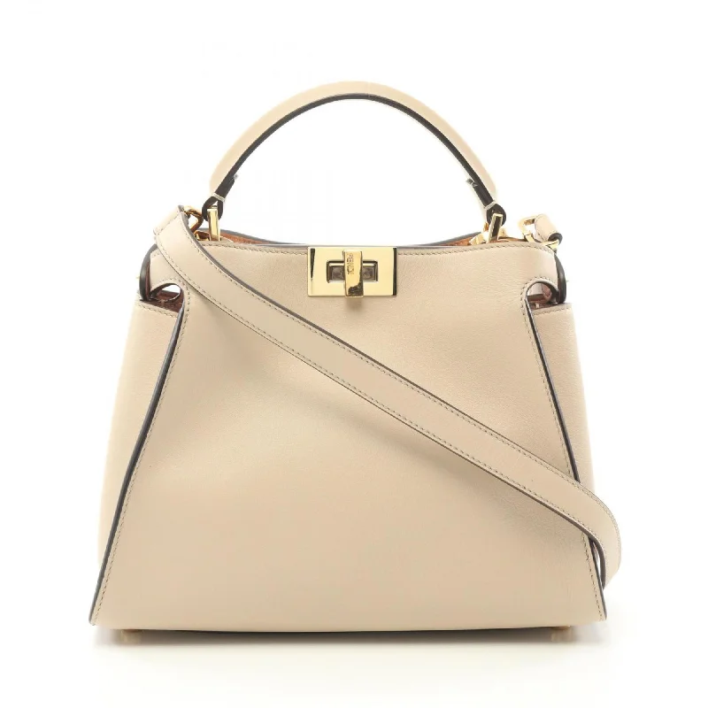 FENDI Peekaboo Essential Handbag Bag Leather Women's Beige 8BN302