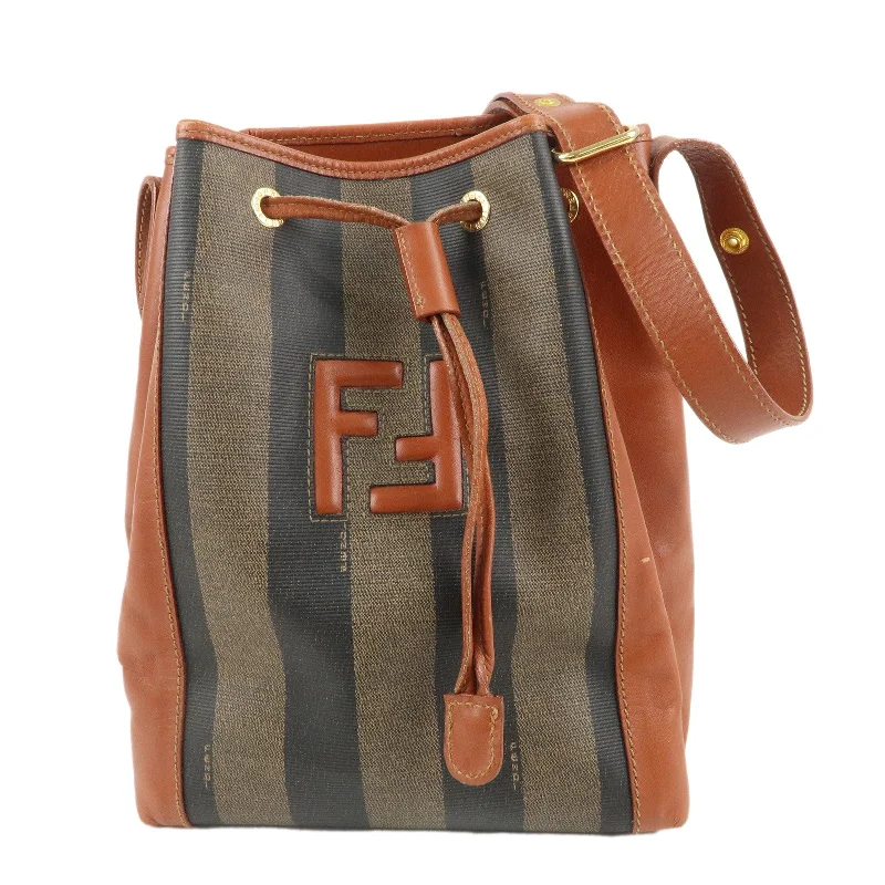 FENDI Pequin PVC Leather Shoulder Bag Black Brown Khaki