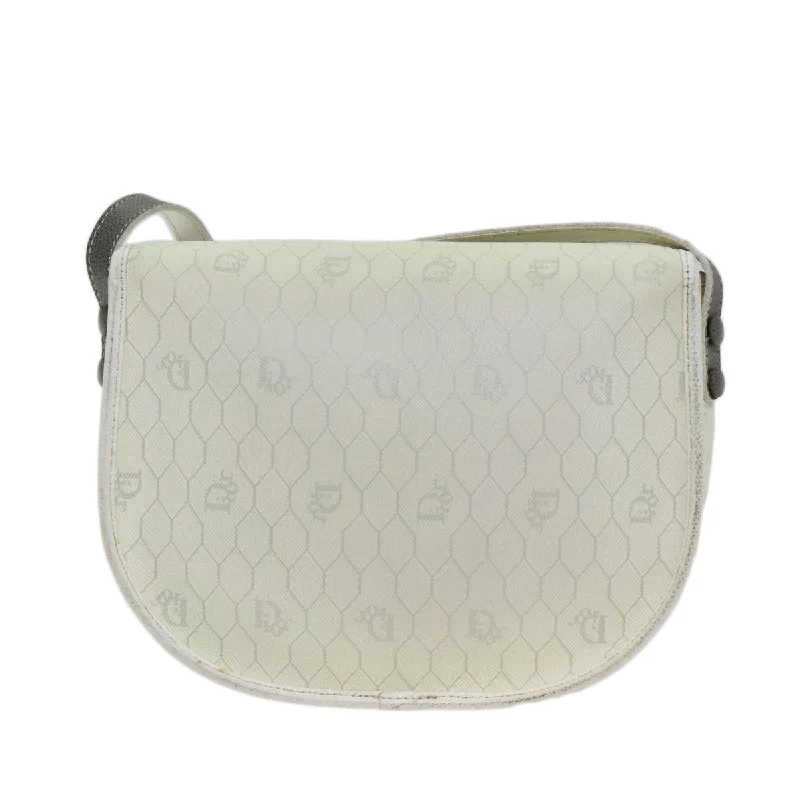 CHRISTIAN DIOR Honeycomb Canvas Shoulder Bag PVC Leather White Auth 73252