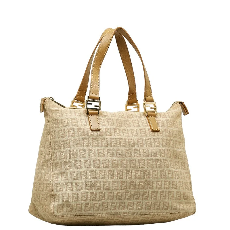 Fendi Zucchino Handbag Tote Bag 8BH138 Beige Canvas Women's