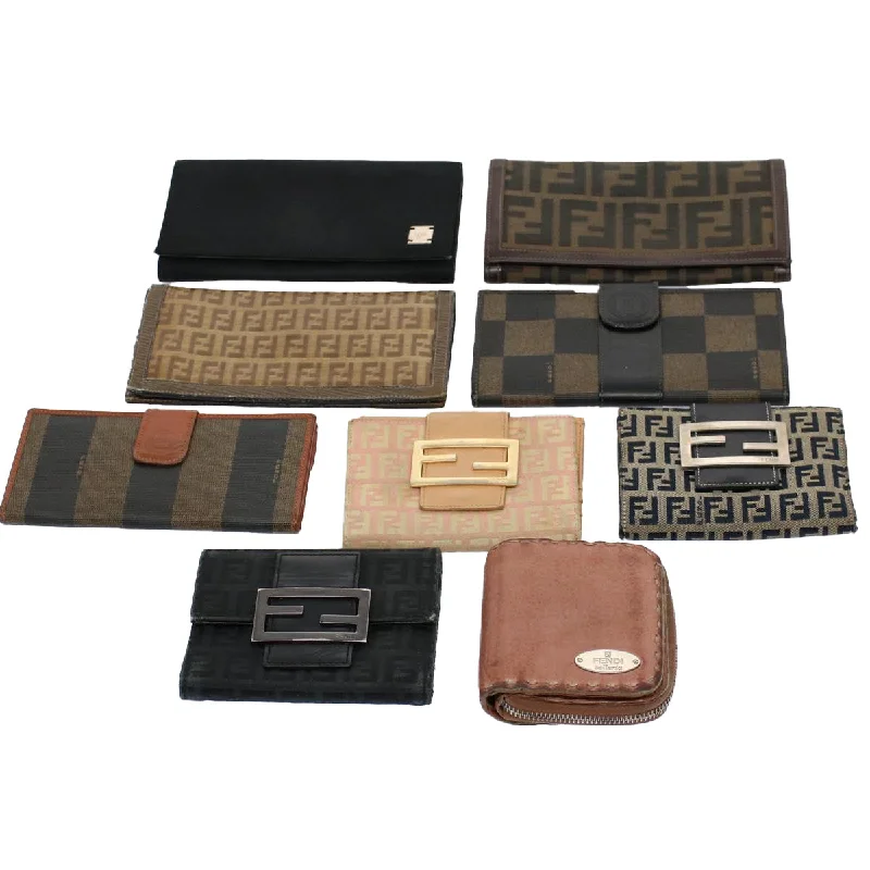 FENDI Zucchino Pequin Canvas Wallet Nylon 9Set Beige Black  fm2985