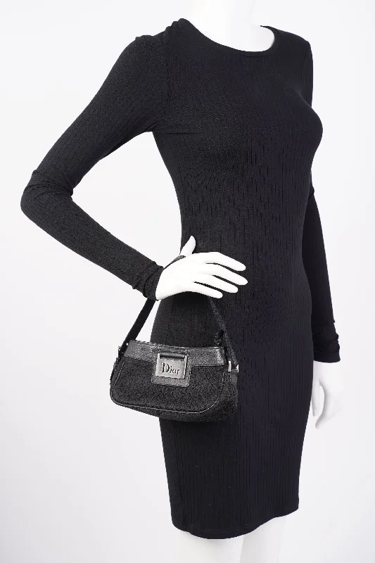 Christian Dior Shoulder Bag Black Jacquard Canvas