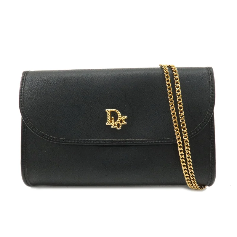 Christian Dior Honeycomb PVC Leather Chain Shoulder Bag Black