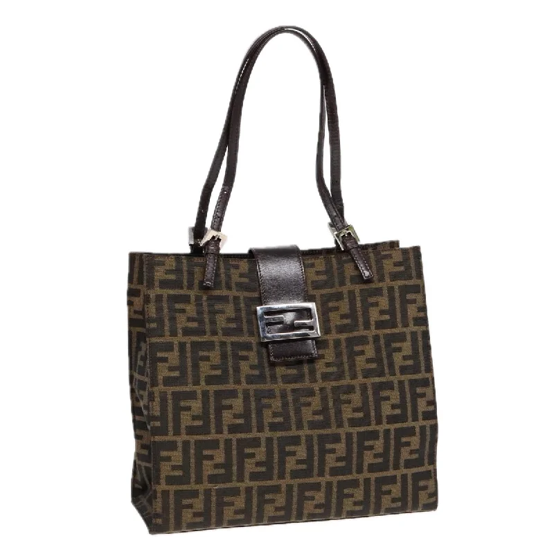 FENDI Zucca Canvas Mamma Tote Bag Brown Black Silver  92515