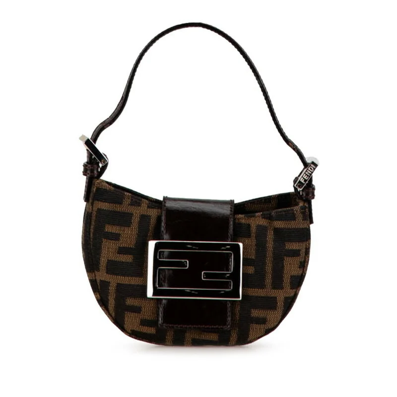 FENDI ZUCCA CROISSANT POUCH HANDBAG 25673 BROWN CANVAS LEATHER WOMEN'S