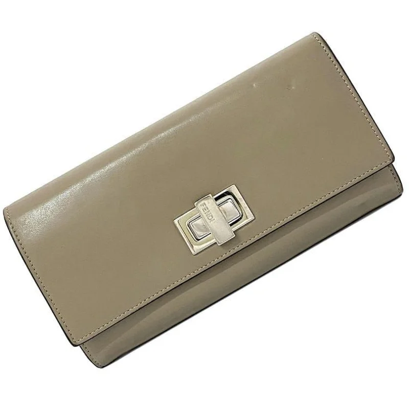 Fendi Bi-fold Long Wallet Peekaboo Continental Beige Gray 8M0377 Turnlock Leather FENDI Women's