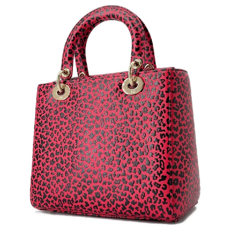 Dior Leopard Lady Dior 2WAY Handbag Pink/Black Leather