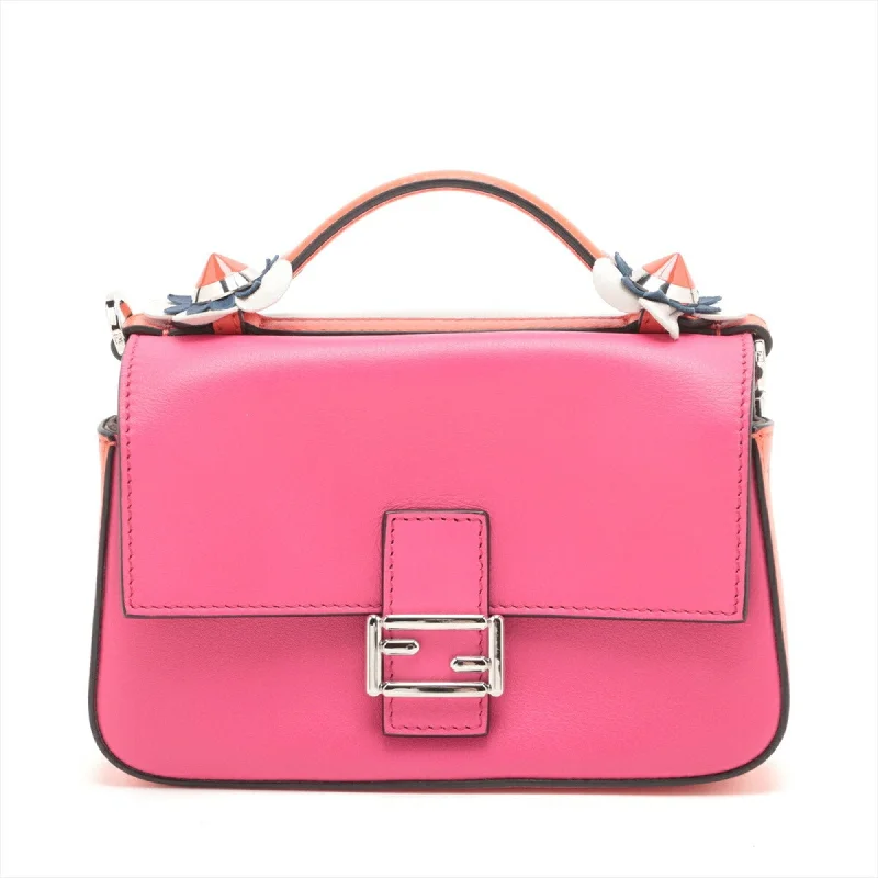 Fendi Double Micro Baguette 8M0371 Leather Handbag Bag Pink White Tote Women's