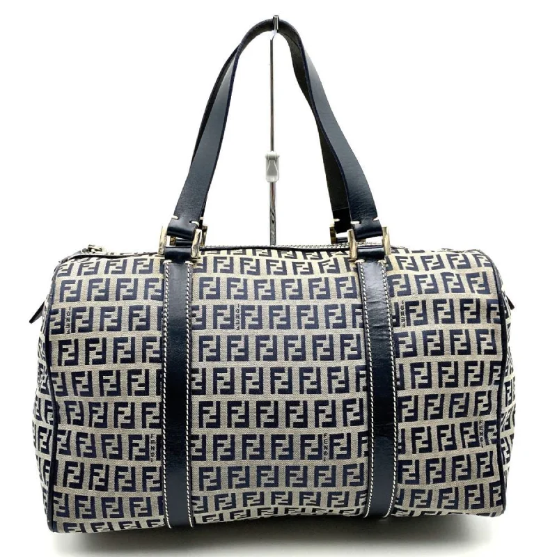 FENDI Boston bag handbag Zucchino navy canvas leather women's men's