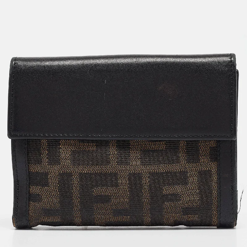 Fendi Black Zucca Canvas And Leather French Wallet