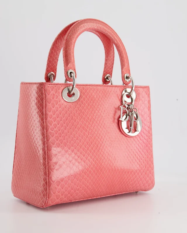 Christian Dior Medium Coral Python Lady Christian Dior Bag with Silver Hardware