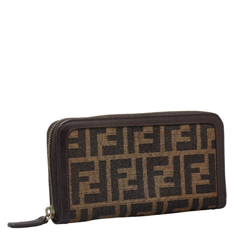 Fendi Zucca Round Fashner Long Wallet Brown Canvas Leather  Fendi