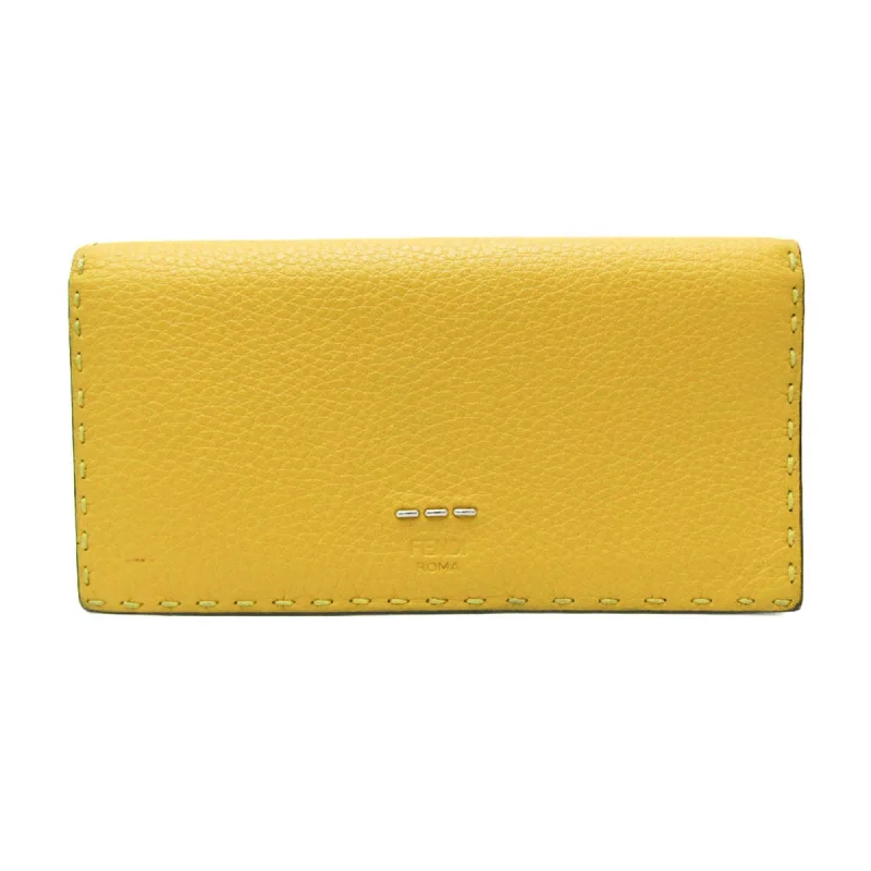 Fendi Selleria 7M0186 Men,Women Leather Long Wallet (bi-fold) Black,Yellow