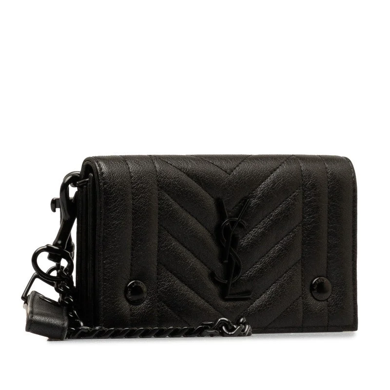 Saint Laurent YSL V Stitch Shoulder Bag Chain Wallet Black Leather  Saint Laurent