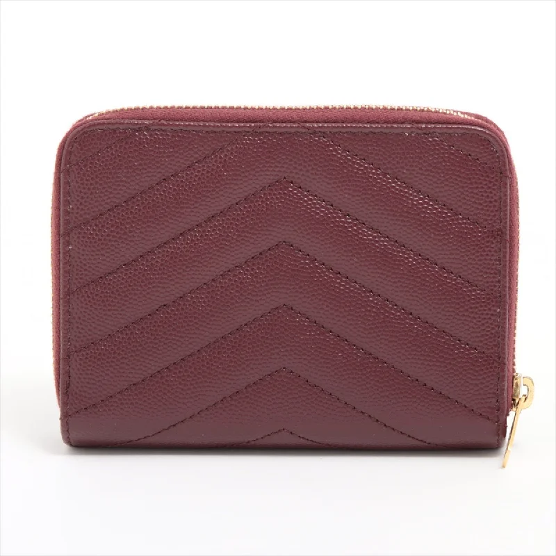 Saint Laurent V Stitch GUE403723 Leather Compact Wallet Bordeaux