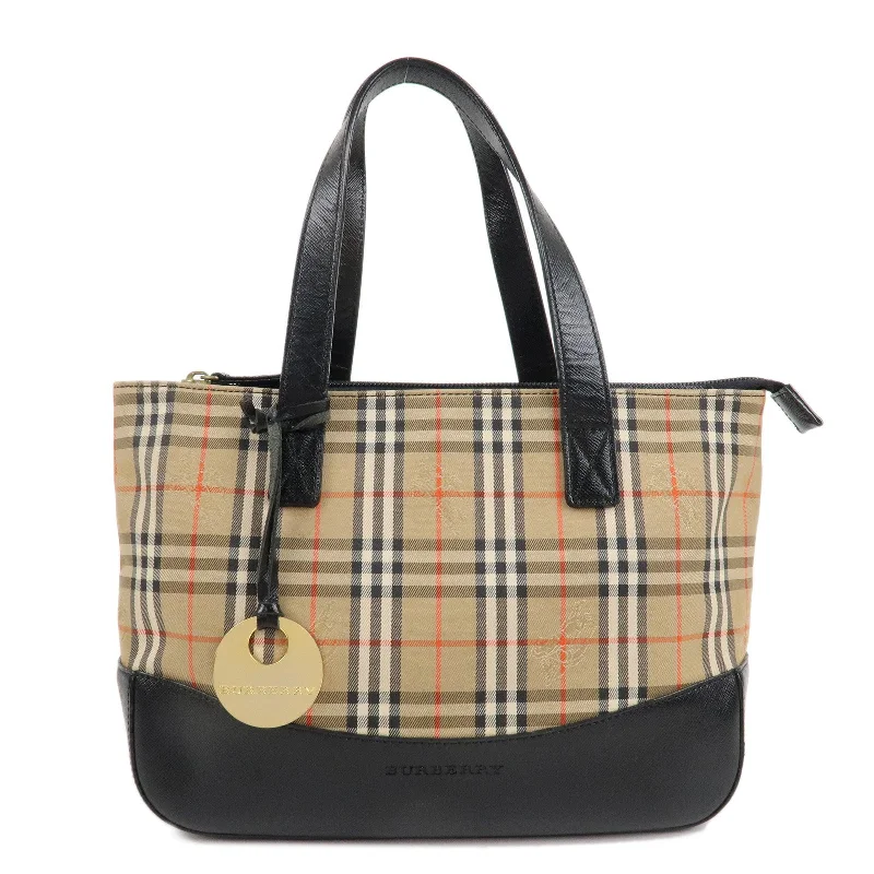 BURBERRY Canvas Leather Nova Plaid Hand Bag Beige Black