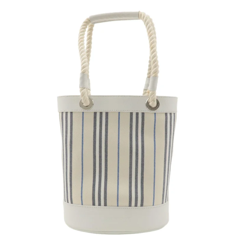 BURBERRY Canvas Leather Tote Bag Hand Bag White Stripe