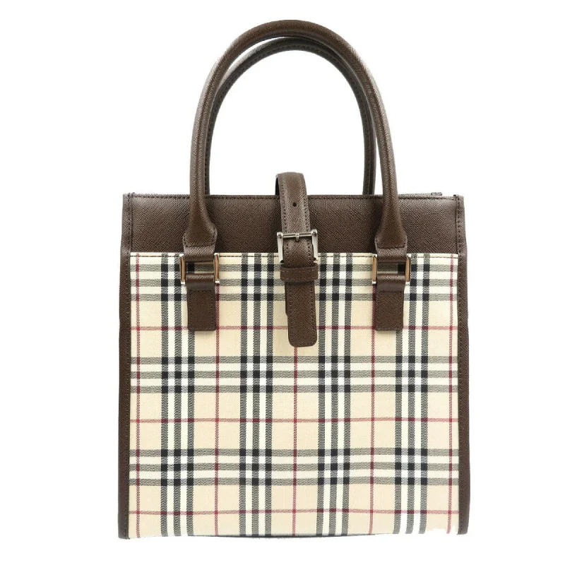 Burberry Nova Check Center Belt Coated Canvas Leather Beige Brown Handbag 0203BURBERRY