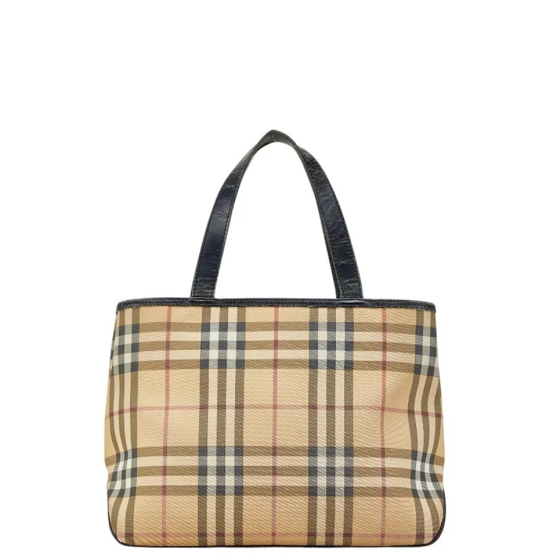 Burberry Nova Check Handbag Beige Black Canvas Leather Women's BURBERRY